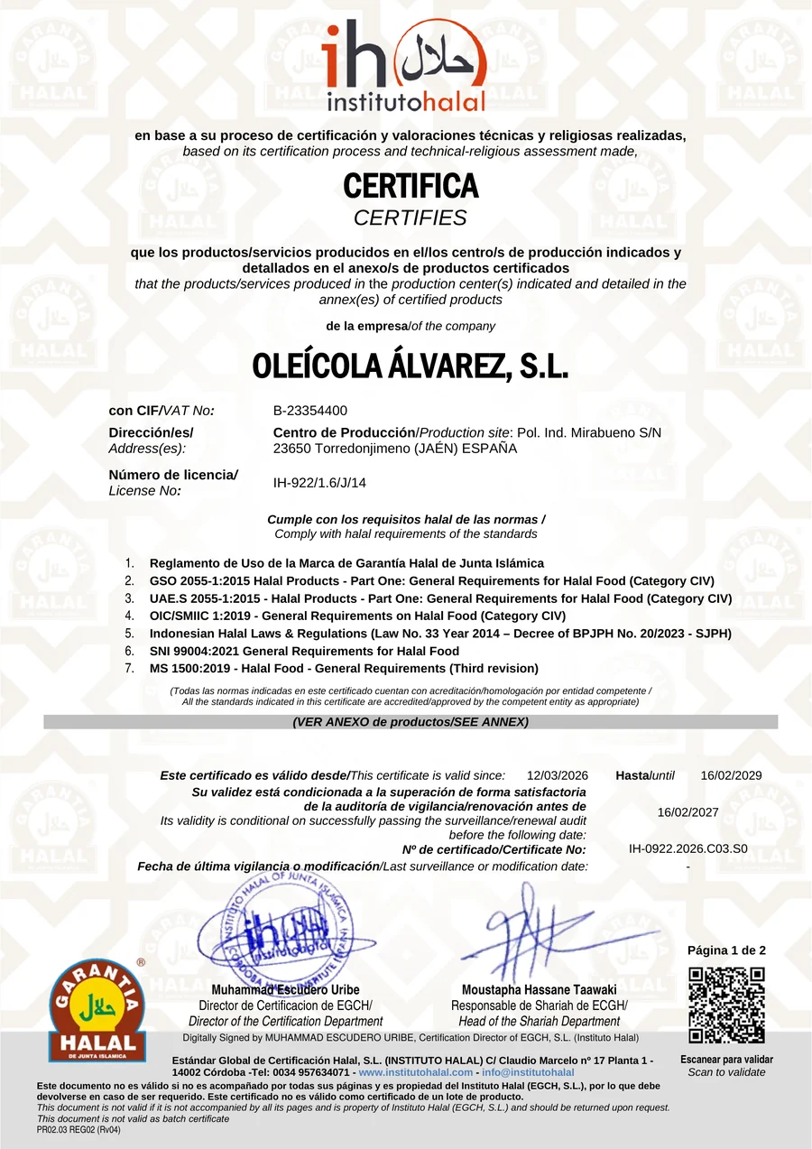 Halal certificate, issued 12 March 2026, IH-0922.2026.C03.S0 · licence IH-922/1.6/J/14