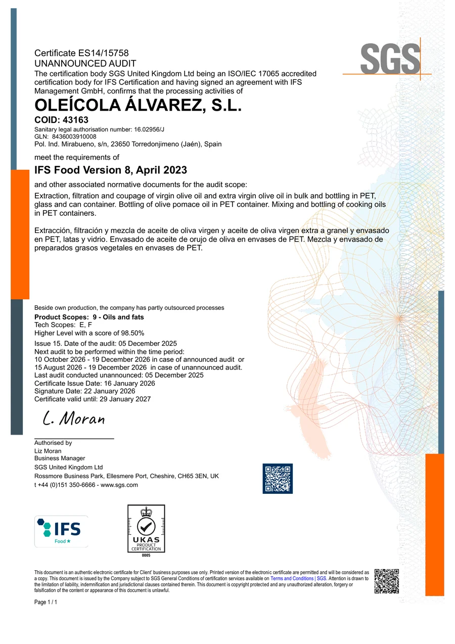 IFS Food, issued 16 January 2026, ES14/15758 · COID 43163
