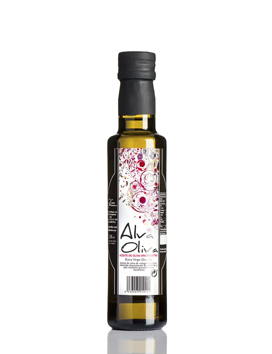 Alva Oliva extra virgin olive oil, 250 ml Marasca glass bottle, front label