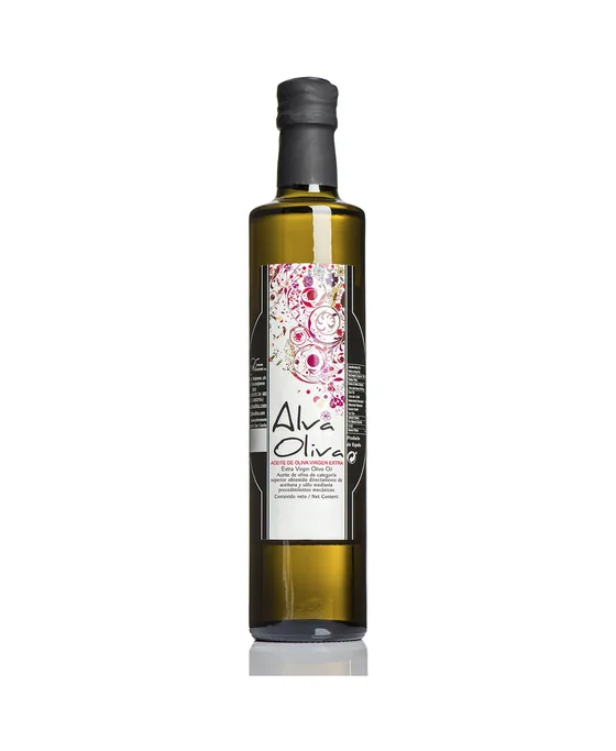 Alva Oliva extra virgin olive oil, 500 ml Marasca glass bottle, front label