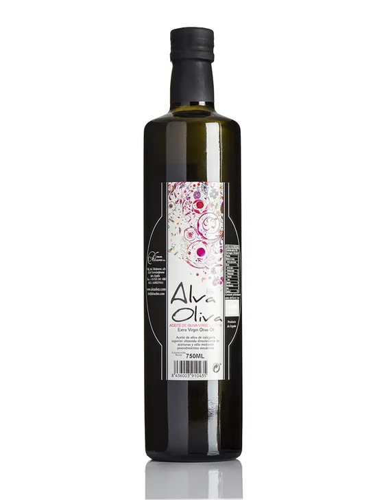 Alva Oliva extra virgin olive oil, 750 ml Marasca glass bottle, front label
