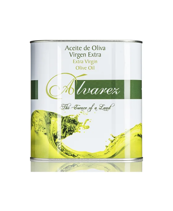 Álvarez extra virgin olive oil 2.5 litre tin, front face