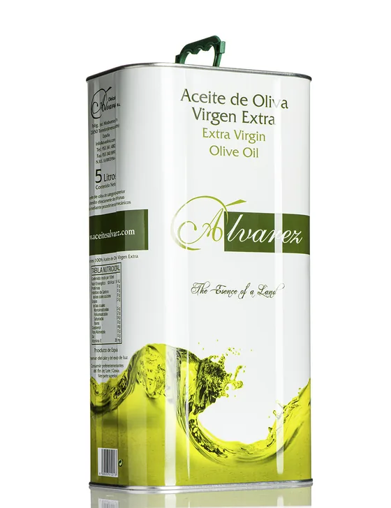 Álvarez five litre lithographed tin of extra virgin olive oil with a carry handle