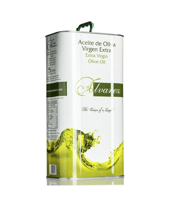 Álvarez five litre lithographed tin of extra virgin olive oil with a carry handle